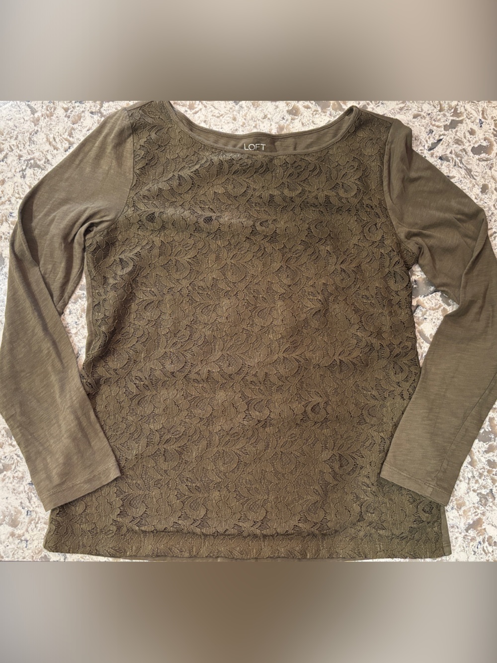 LOFT Olive Lace Front Long Sleeve Tee